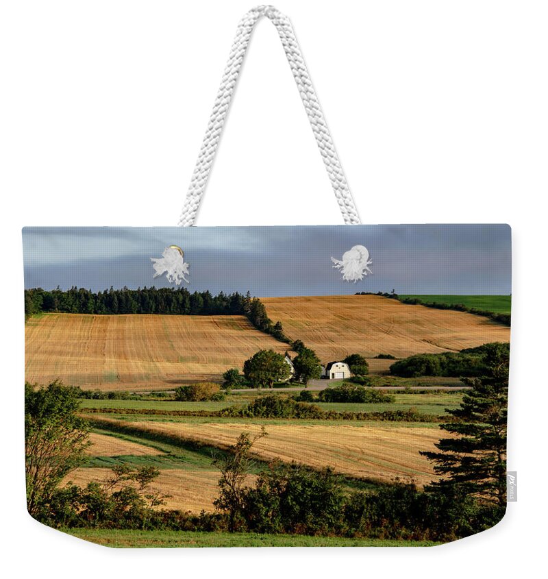 Pei Weekender Tote Bag featuring the photograph Fields and Farms Patchwork by Marcy Wielfaert
