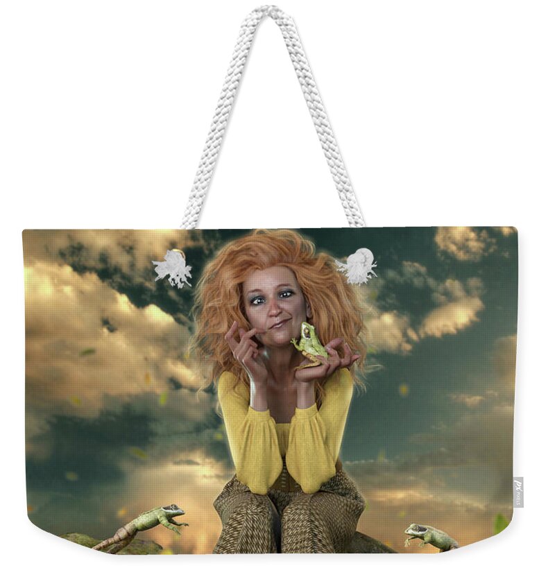 You Have To Kiss A Lot Of Frogs Weekender Tote Bag featuring the mixed media Finding my Prince by Shanina Conway