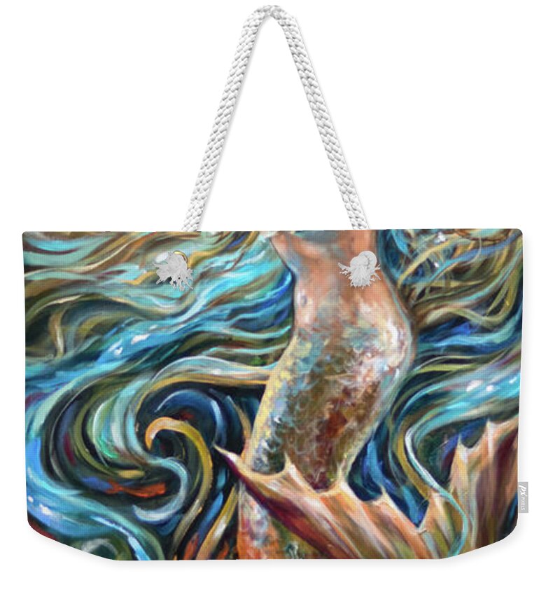 Ocean Weekender Tote Bag featuring the painting Finding Treasure by Linda Olsen