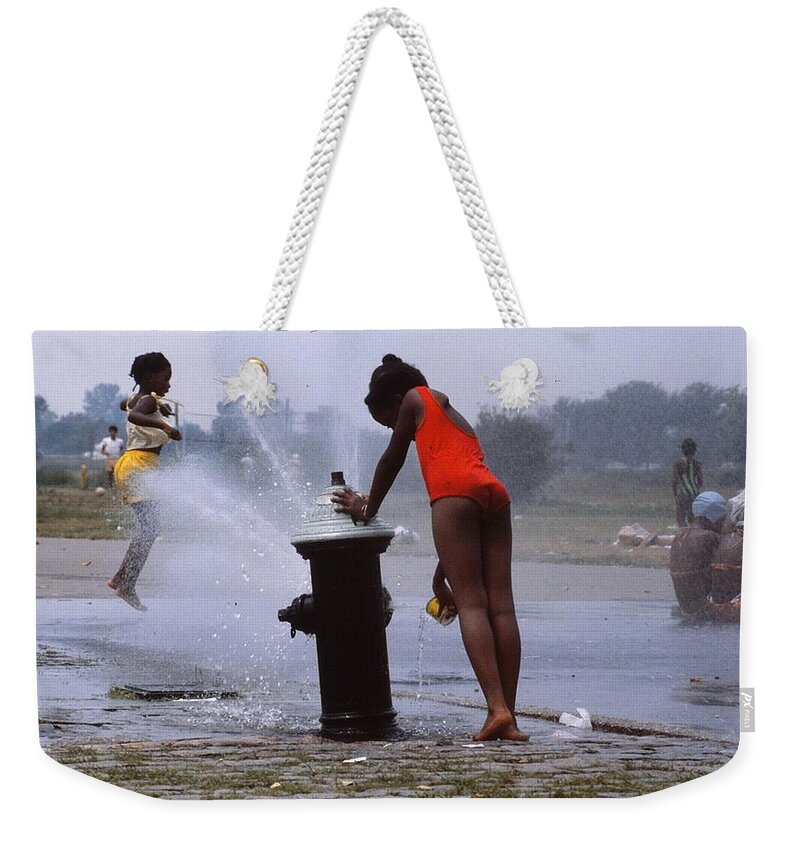 Summer Weekender Tote Bag featuring the photograph FIRE HYDRANT FUN IN SUMMER - Version 2 by Marty Klar