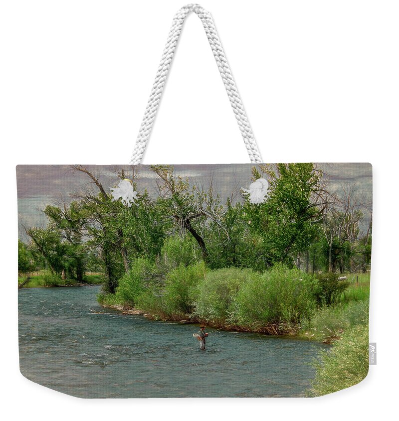 Galltin River Weekender Tote Bag featuring the photograph First Class Fly Fishing in Montana by Marcy Wielfaert
