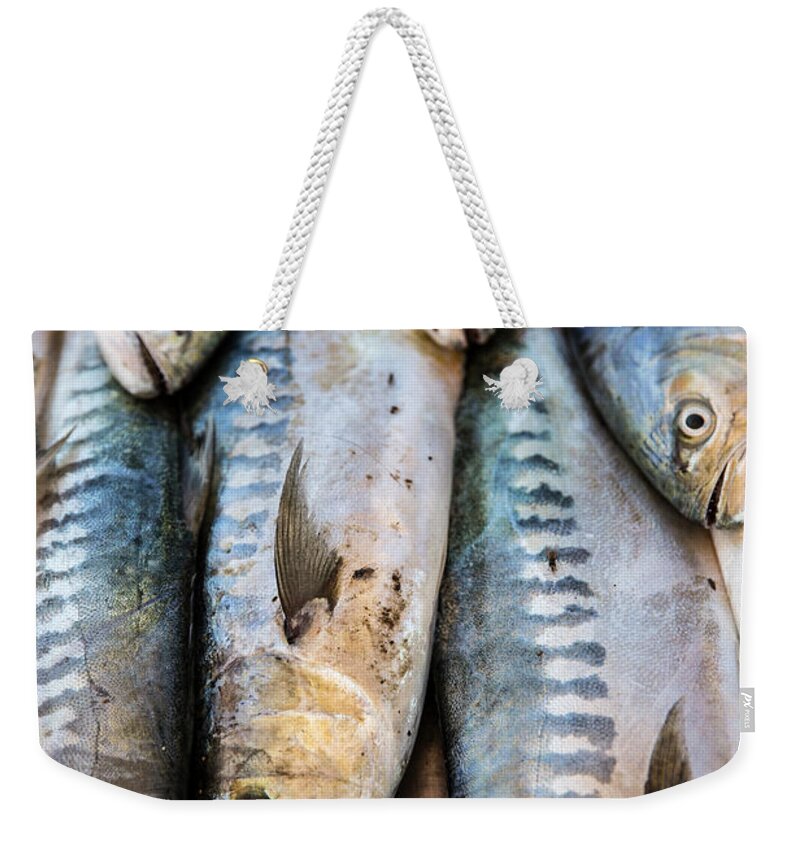 Agadir Weekender Tote Bag featuring the photograph Fish In Market, Taghazout, Morocco by Tim E White