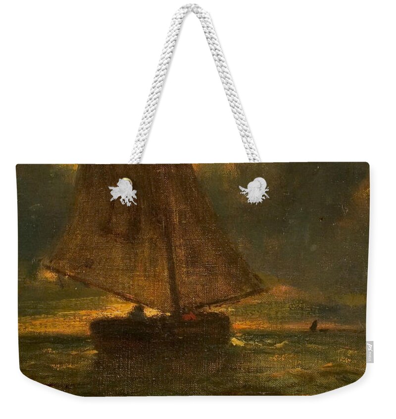 19th Century Art Weekender Tote Bag featuring the painting Fishing Boat at Sea by Constant Troyon