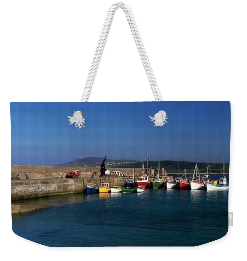 Panoramic Weekender Tote Bag featuring the photograph Fishing Boats, Malin Head, Co Donegal by The Irish Image Collection / Design Pics