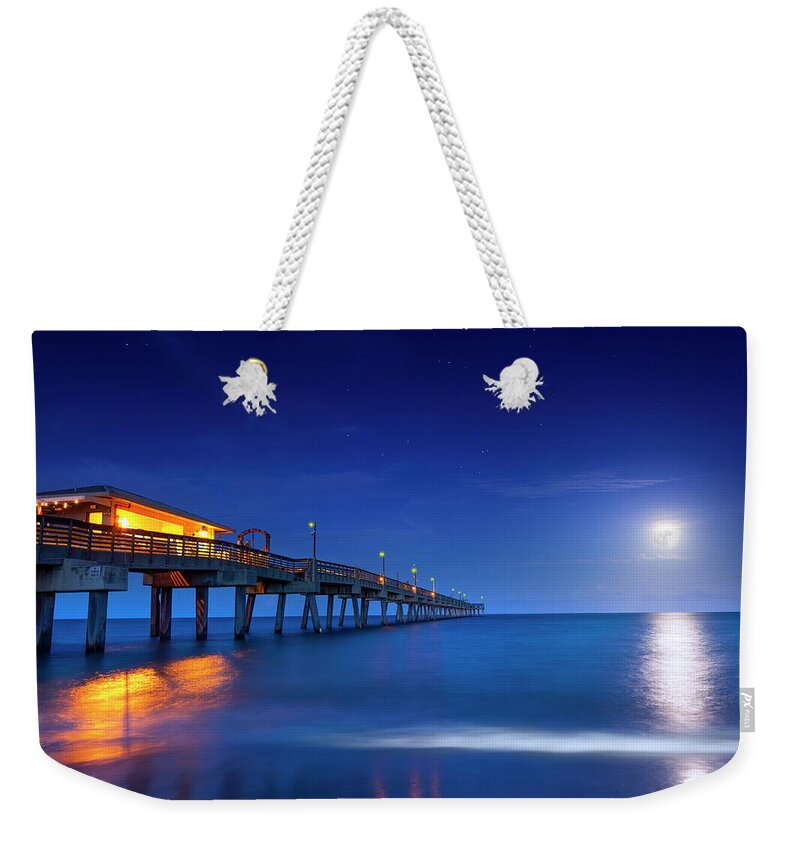 Moon Weekender Tote Bag featuring the photograph Fishing by Moonlight by Mark Andrew Thomas