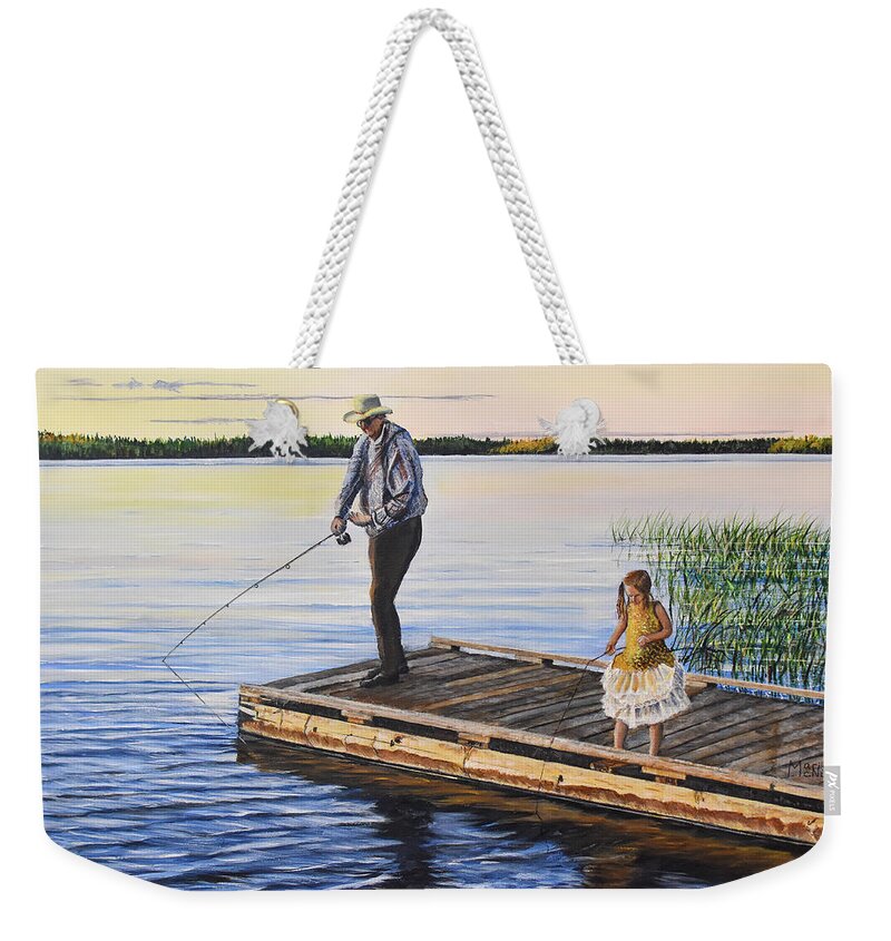 Fishing Weekender Tote Bag featuring the painting Fishing With A Ballerina by Marilyn McNish