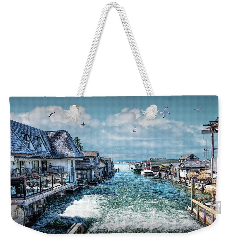 Vacation Weekender Tote Bag featuring the photograph Fishtown in Leland Michigan by Randall Nyhof
