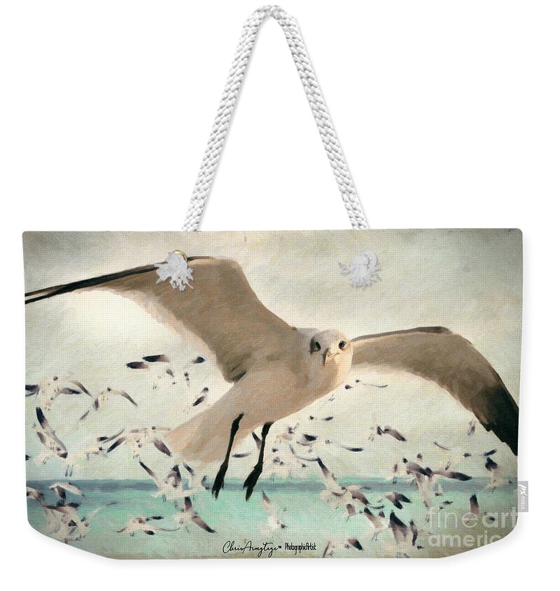 Seagulls Weekender Tote Bag featuring the digital art Flight of the Gulls by Chris Armytage