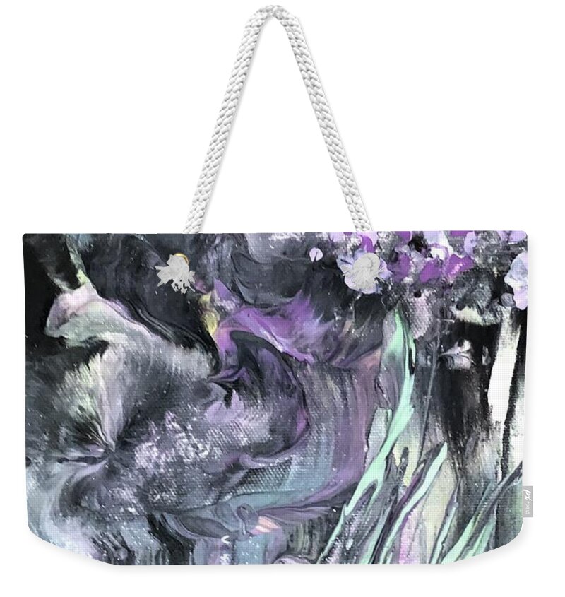 Abstract Weekender Tote Bag featuring the painting Floral abstract by Lessandra Grimley