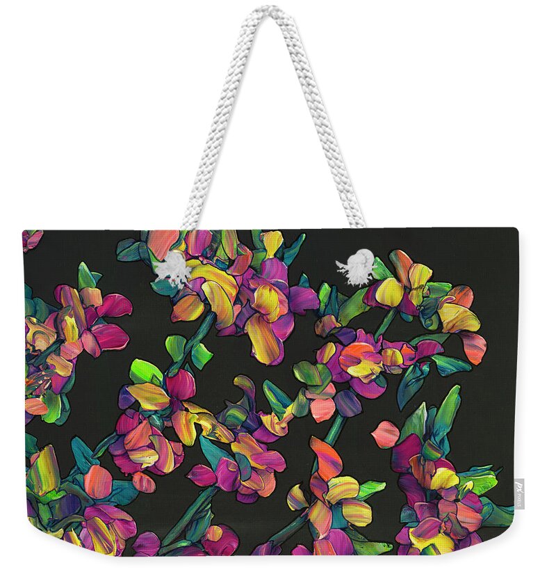 Flowers Weekender Tote Bag featuring the painting Floral Interpretation - Lantana Study by James W Johnson