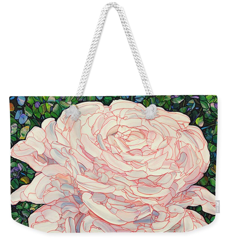Flowers Weekender Tote Bag featuring the painting Floral Interpretation - White Rose by James W Johnson