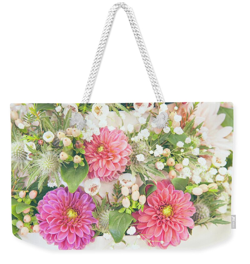 Jenny Rainbow Fine Art Photography Weekender Tote Bag featuring the photograph Floral Wedding Arrangement by Jenny Rainbow