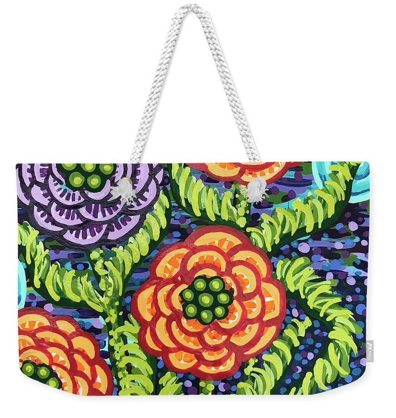 Floral Weekender Tote Bag featuring the painting Floral Whimsy 5 by Amy E Fraser