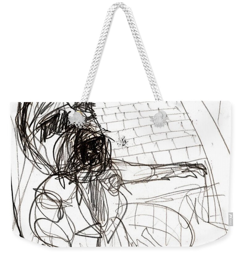 Pencil Weekender Tote Bag featuring the drawing Flower Seller by Edgeworth Johnstone