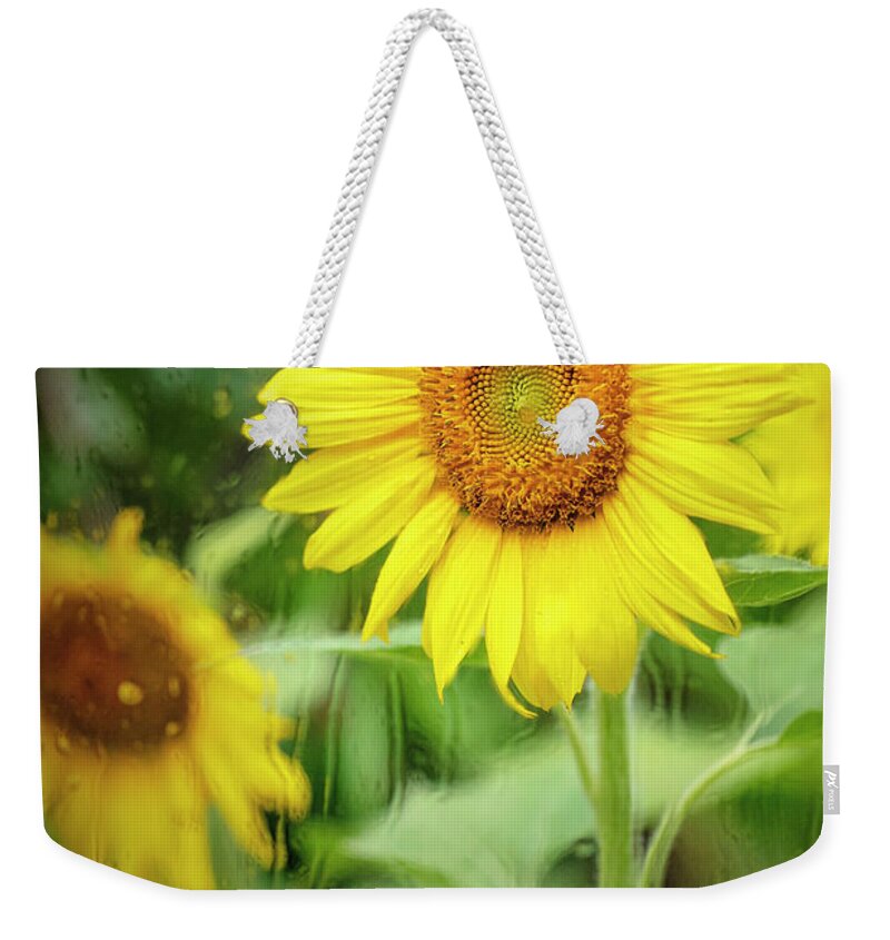 Sunflowers Weekender Tote Bag featuring the photograph Flowers in the Rain 4 by Deborah Penland