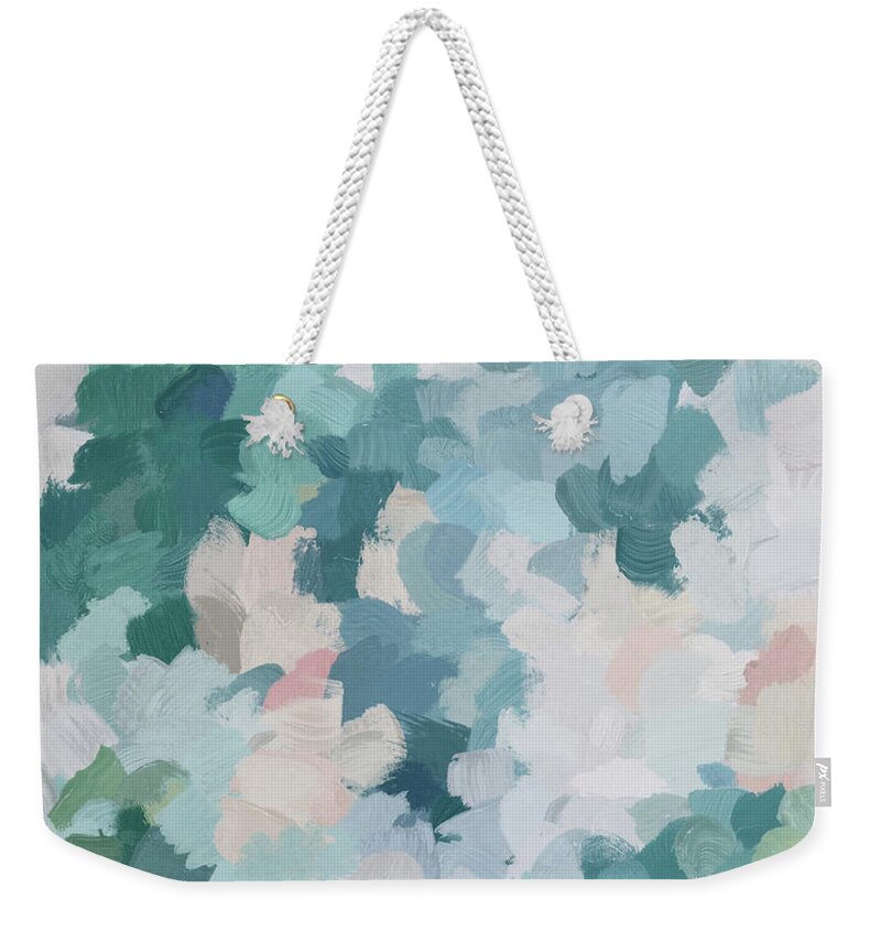 Mint Green Sky Blue Teal Blush Pink Seafoam Weekender Tote Bag featuring the painting Flowers in the Wind by Rachel Elise