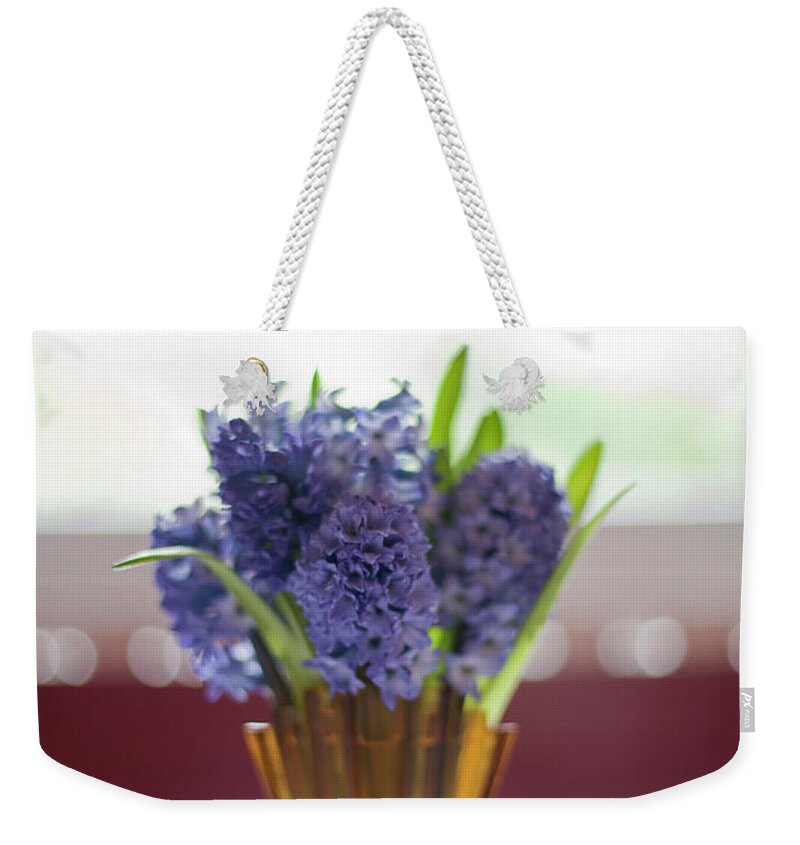 Tranquility Weekender Tote Bag featuring the photograph Flowers In Vases And An English Garden by Nancy Honey