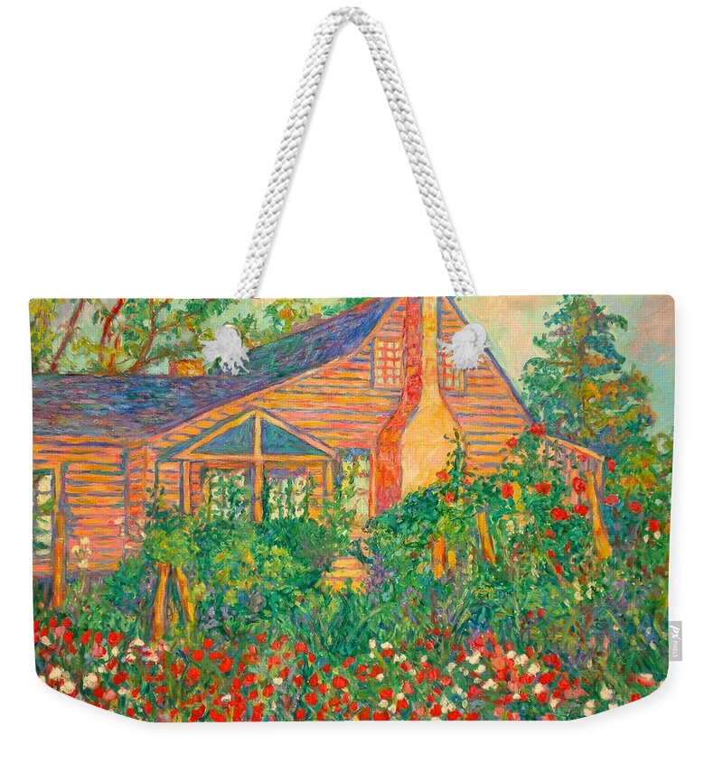 Homes Weekender Tote Bag featuring the painting Flowery Backyard by Kendall Kessler