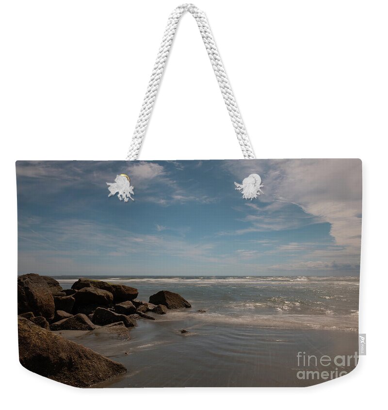 Folly Beach Weekender Tote Bag featuring the photograph Folly Beach Rocky Shore by Dale Powell