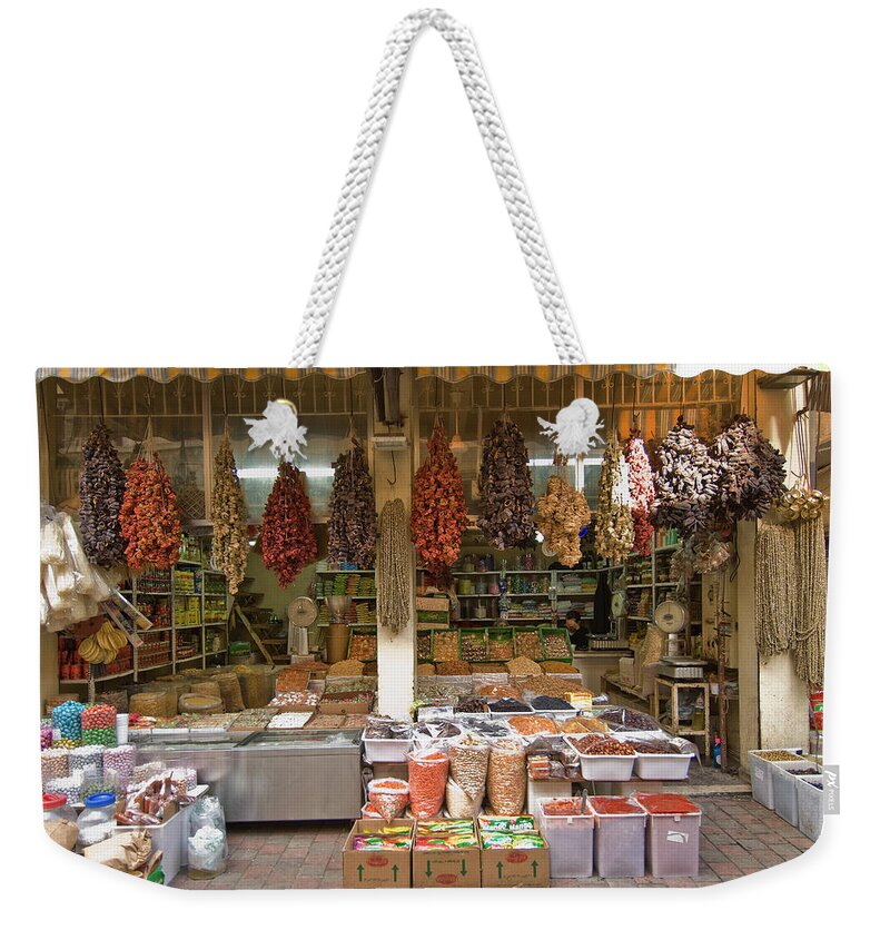 Hanging Weekender Tote Bag featuring the photograph Food Shop At Boursch Hammoud by Maremagnum