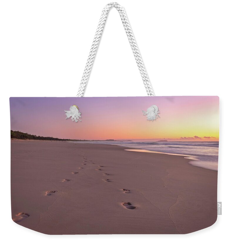 Ocean Weekender Tote Bag featuring the photograph Footprints in the Sand by Catherine Reading