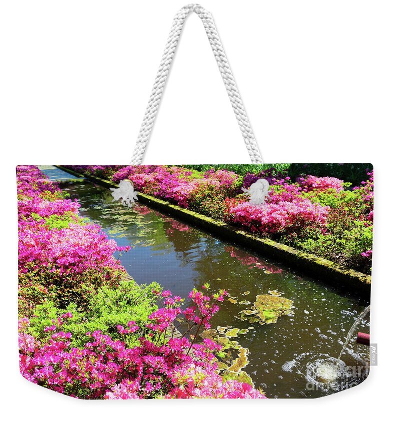 Garden Weekender Tote Bag featuring the photograph Pink Rododendron Flowers by Anastasy Yarmolovich