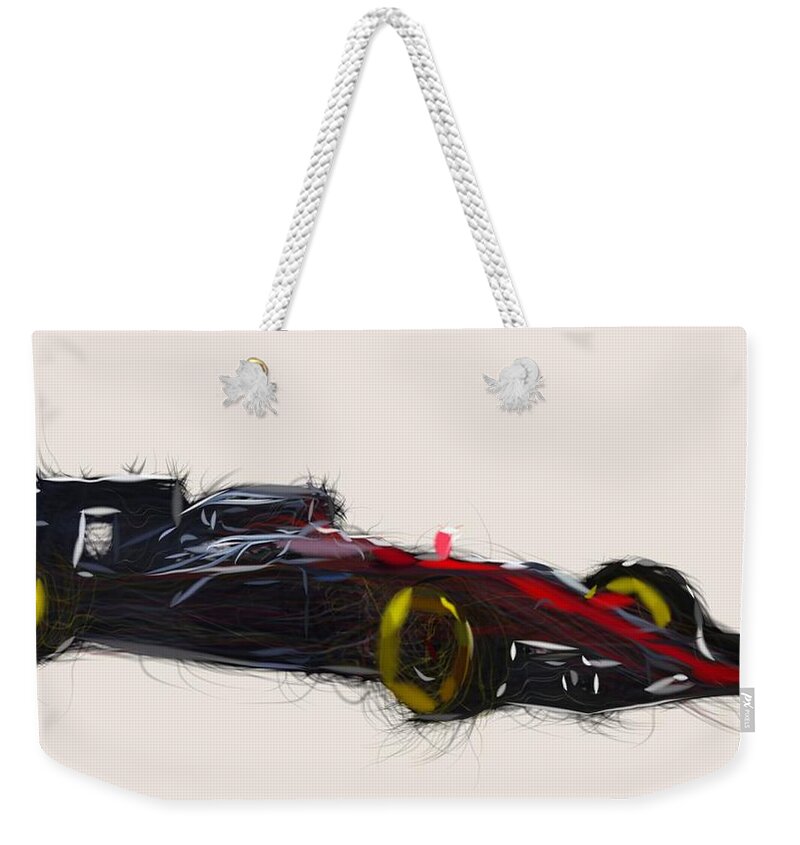 Formula1 Weekender Tote Bag featuring the digital art Formula1 McLaren MP4 30 Draw by CarsToon Concept
