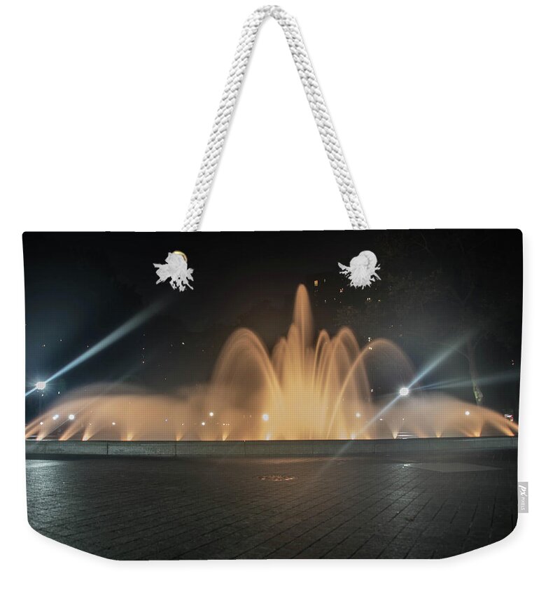 Stuytown Apartments Weekender Tote Bag featuring the photograph Fountain in Stuytown by Alan Goldberg