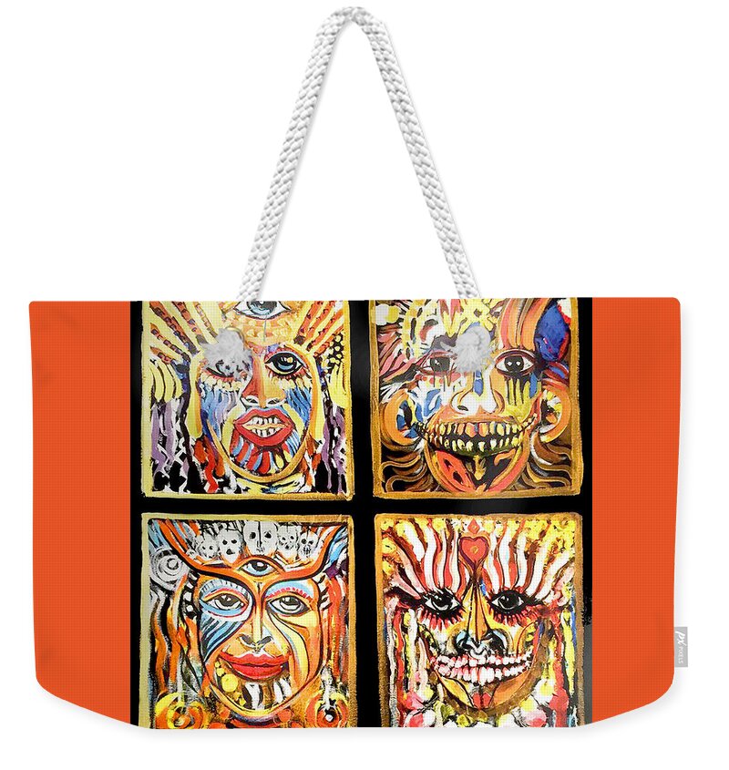 Four Happiness Weekender Tote Bag featuring the painting Four Happiness by Amzie Adams