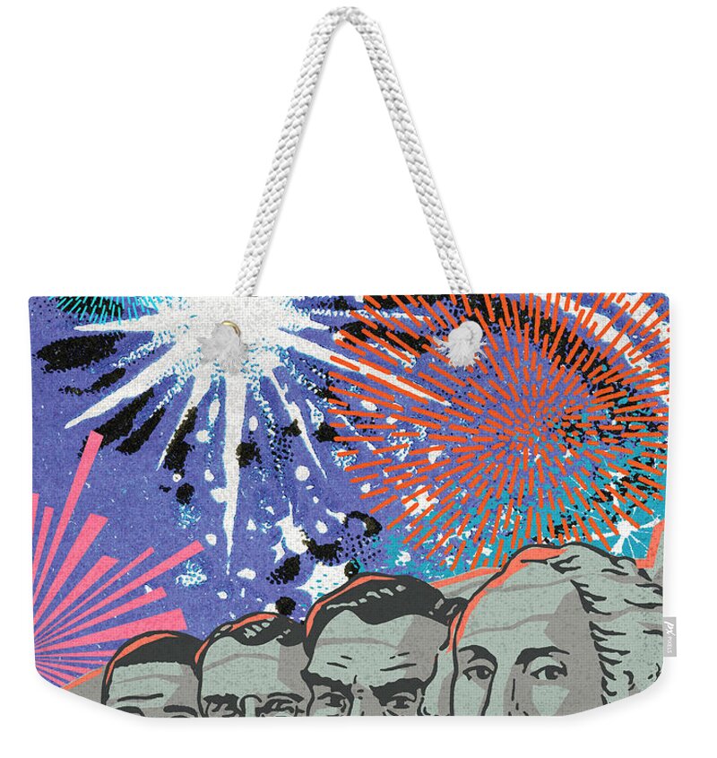 4th Of July Weekender Tote Bag featuring the drawing Four Presidents and Fireworks by CSA Images