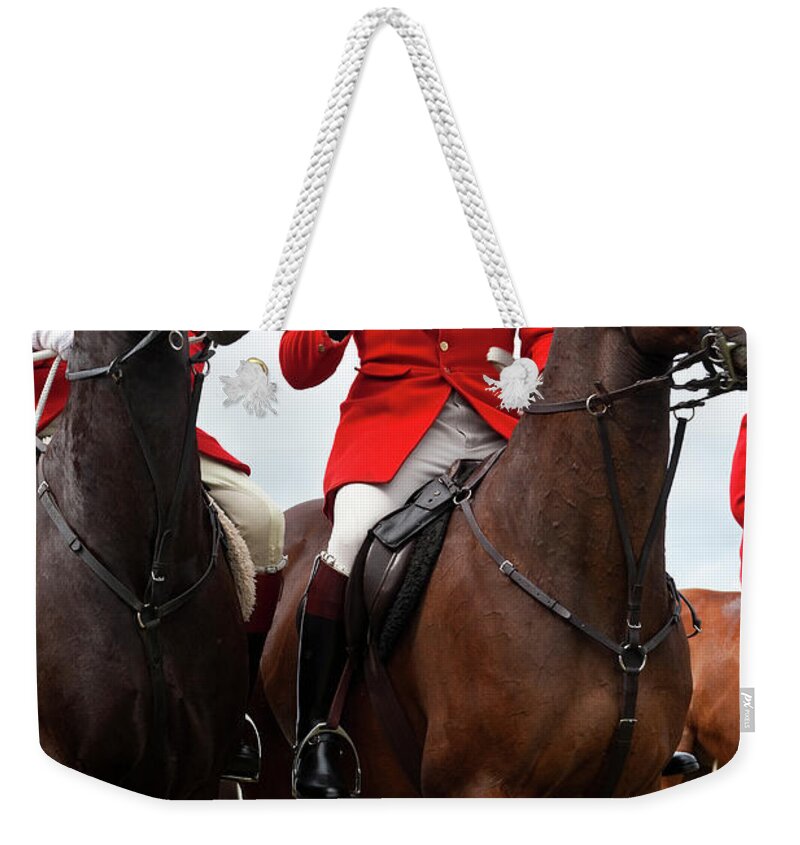 Horse Weekender Tote Bag featuring the photograph Fox Hunt, North Devon, England by Peter Adams