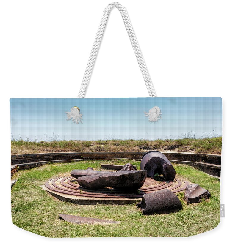 Rodman Weekender Tote Bag featuring the photograph Fragments from a Rodman Cannon by Susan Rissi Tregoning