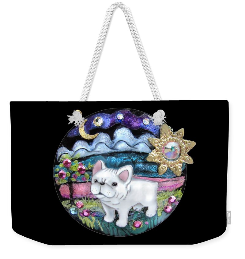 French Bull Dog Weekender Tote Bag featuring the jewelry French Bull Dog Puppy Jewelry Art by Jean Batzell Fitzgerald