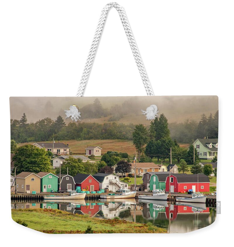 Foggy Weekender Tote Bag featuring the photograph French River Fog by Marcy Wielfaert