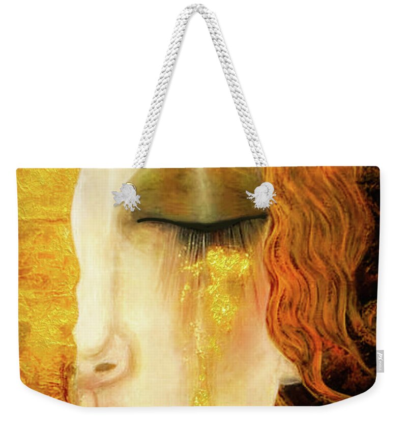 Freya Weekender Tote Bag featuring the painting Freya's Golden Tears Vintage Mythological Viking Woman by Tina Lavoie