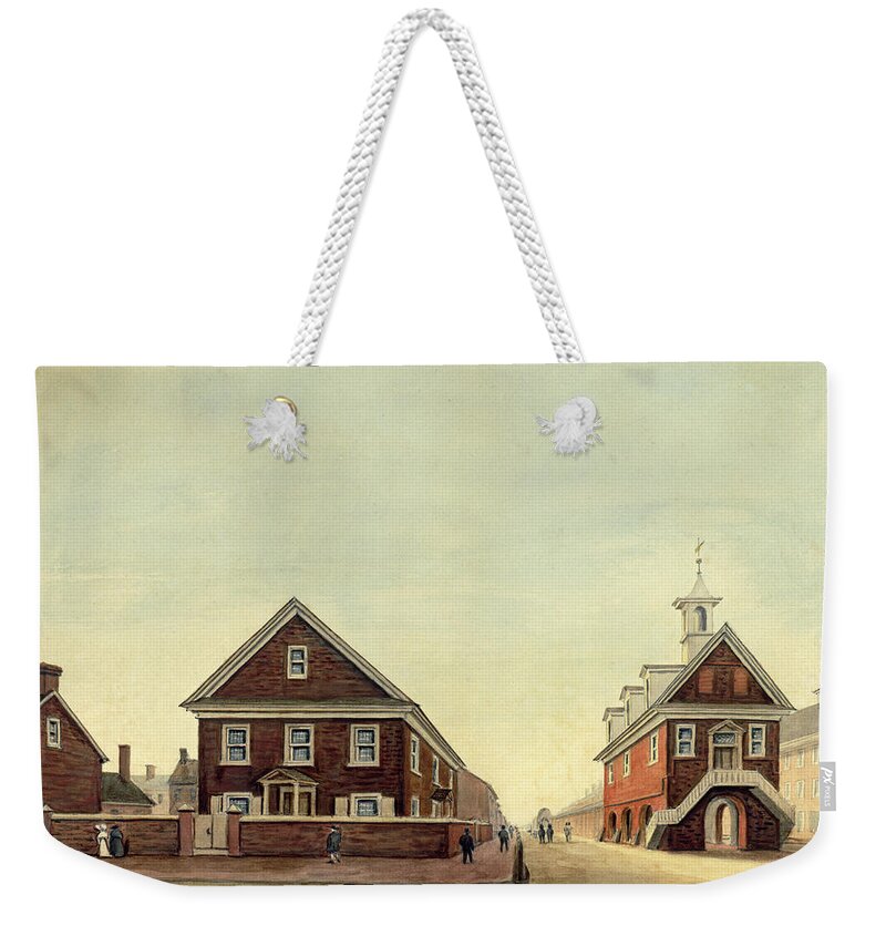 William Breton Weekender Tote Bag featuring the drawing Friends Meeting House and Old Courthouse by William Breton