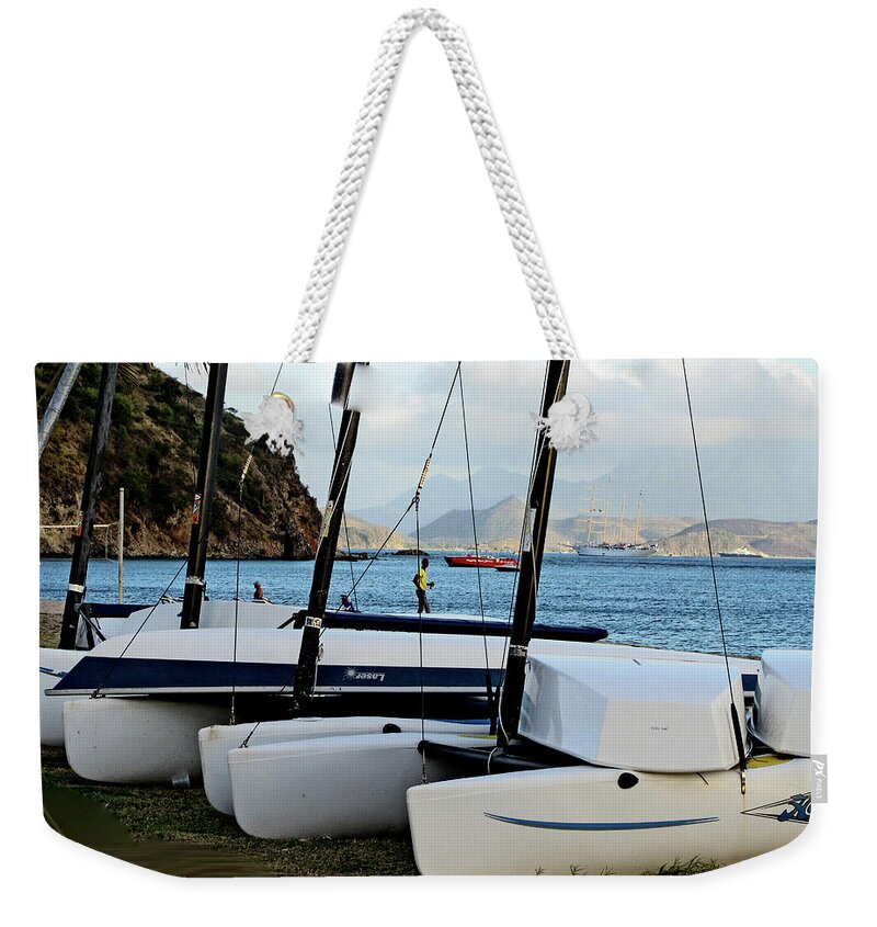 Boats Weekender Tote Bag featuring the photograph Frigate Bay Boats by Ian MacDonald