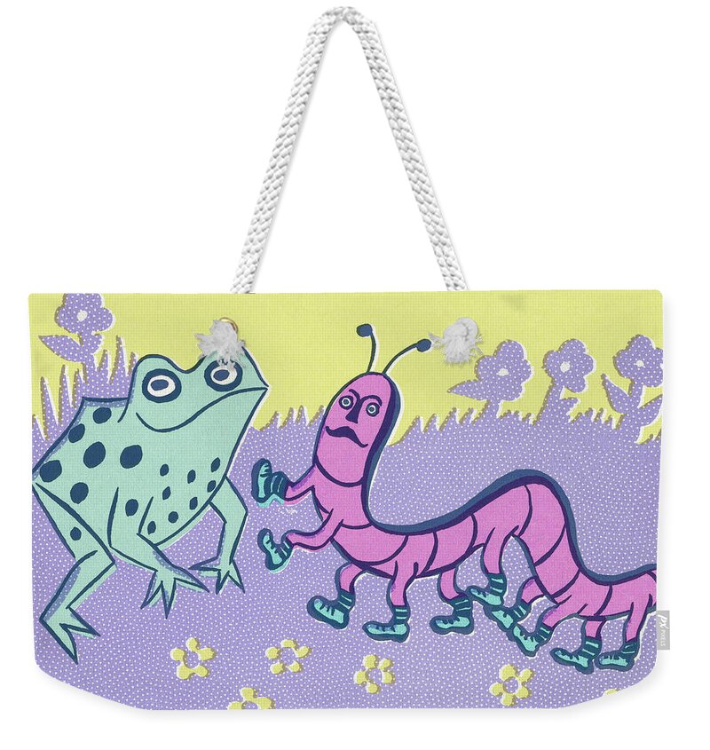 Amphibian Weekender Tote Bag featuring the drawing Frog and Catepillar by CSA Images