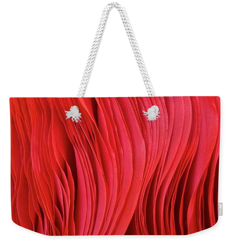 Full Frame Weekender Tote Bag featuring the photograph Full Frame Red Fabric by Gerard Hermand