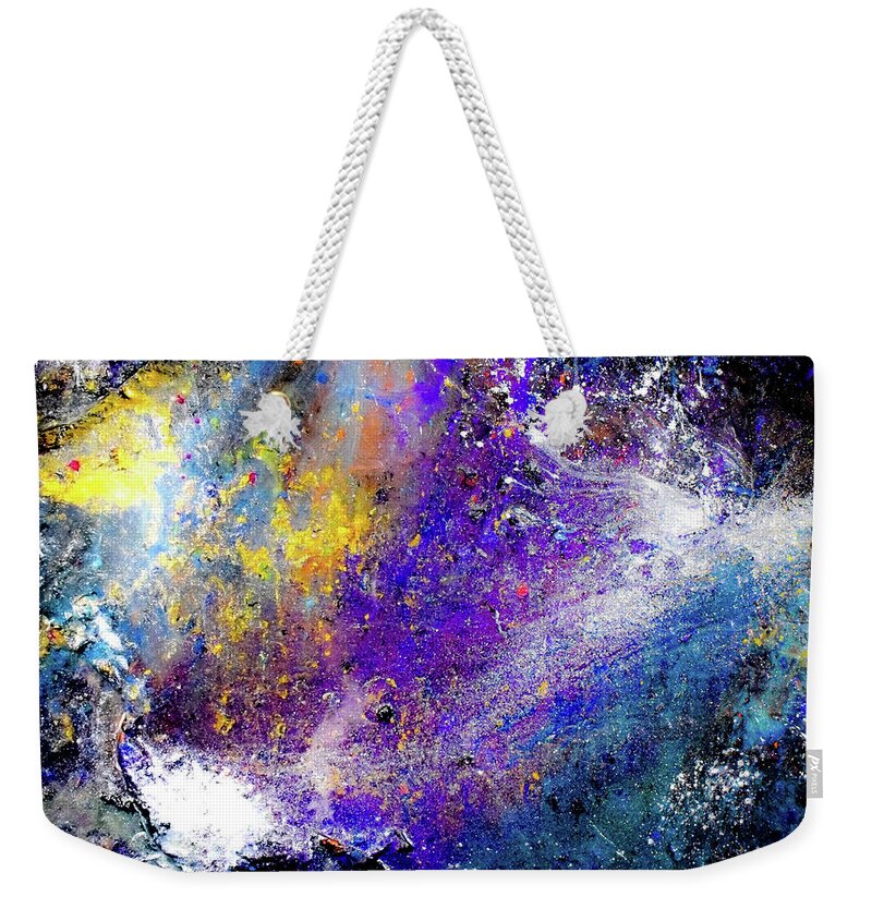 Galaxy Weekender Tote Bag featuring the mixed media Galactic Fusion by Patsy Evans - Alchemist Artist