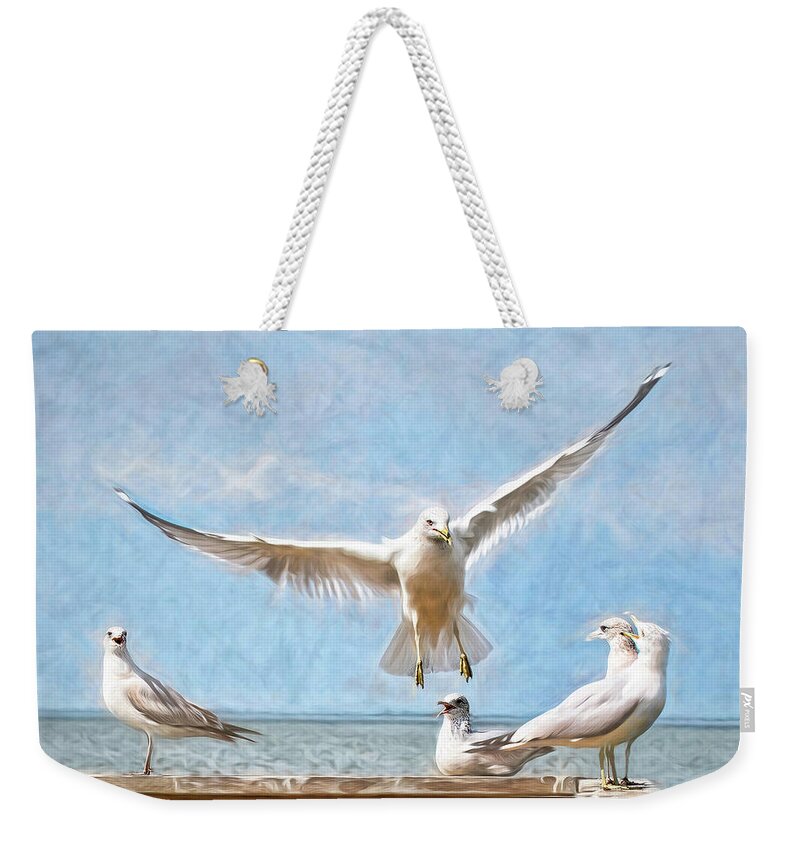 Sea Gull Weekender Tote Bag featuring the photograph Gang's All Here by Pete Rems