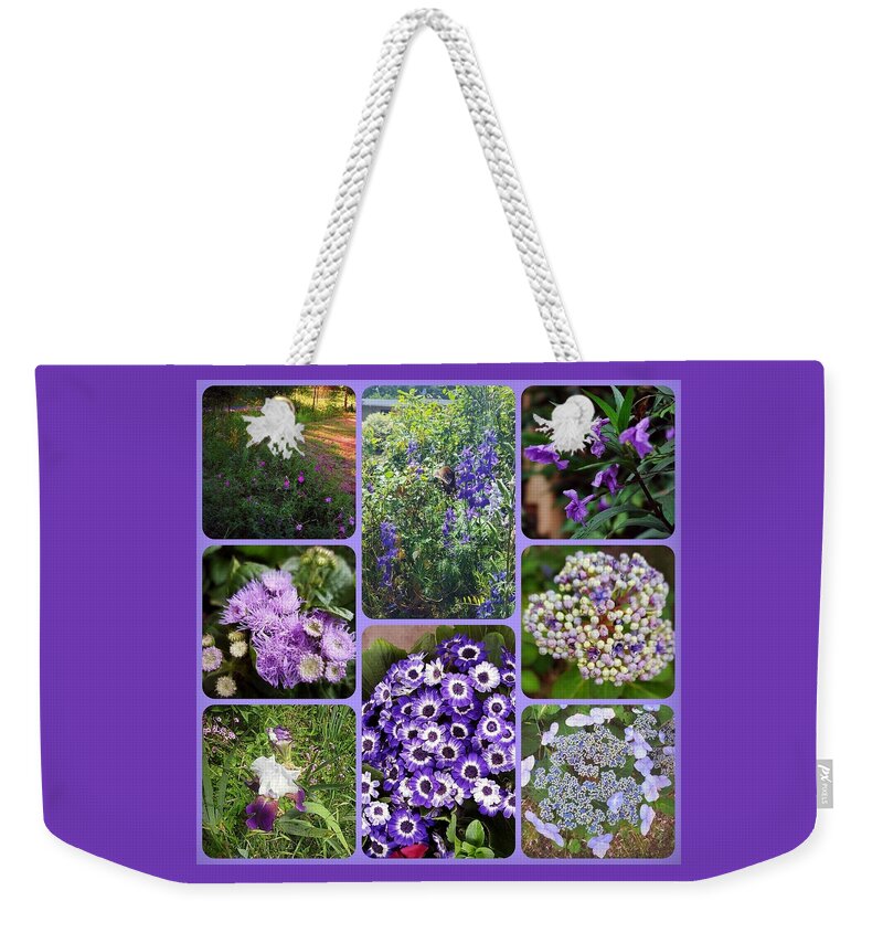 Purple Garden Flowers Weekender Tote Bag featuring the digital art My Garden In Purples Collage by Pamela Smale Williams