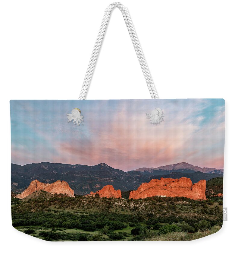 Garden Of The Gods Weekender Tote Bag featuring the photograph Garden of the Gods at Dawn by Tony Hake