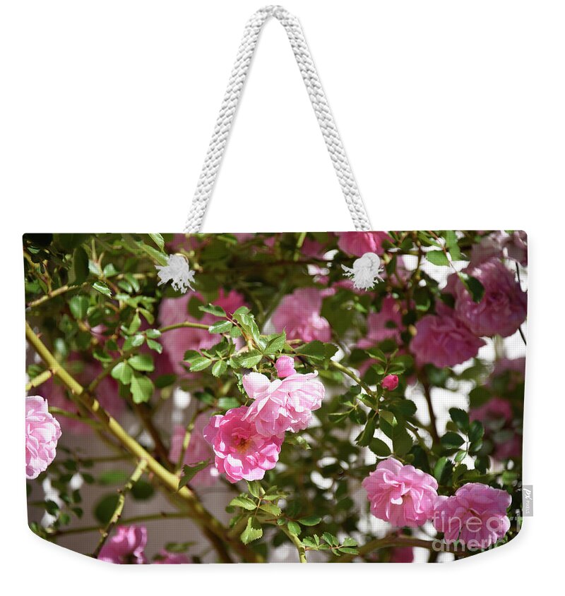 Original Nature/floral Photography - Lovely Pink Roses - All Rights Reserved - Copyright: Lisa Argyropoulos Weekender Tote Bag featuring the photograph Garden Romance by Lisa Argyropoulos