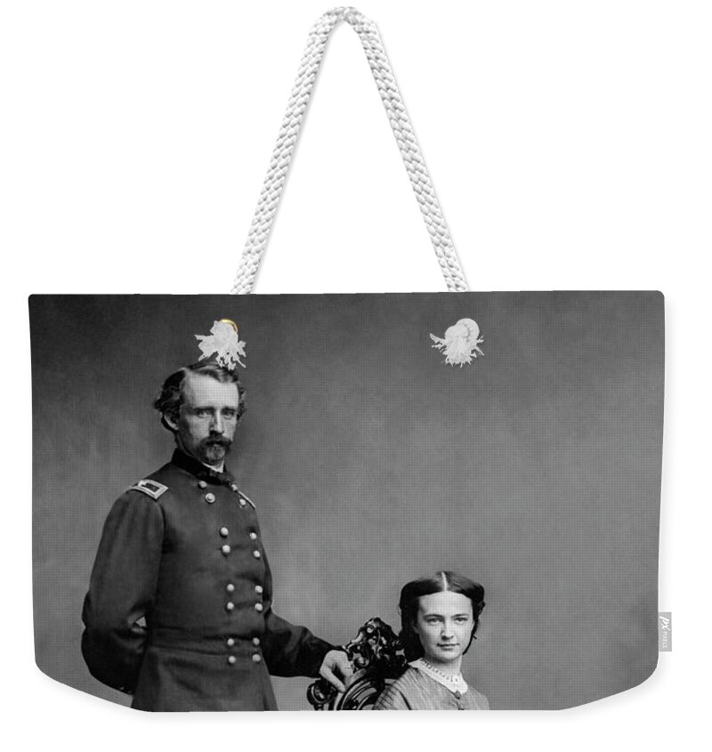 George Armstrong Custer Weekender Tote Bag featuring the photograph General Custer and His Wife Libbie by War Is Hell Store