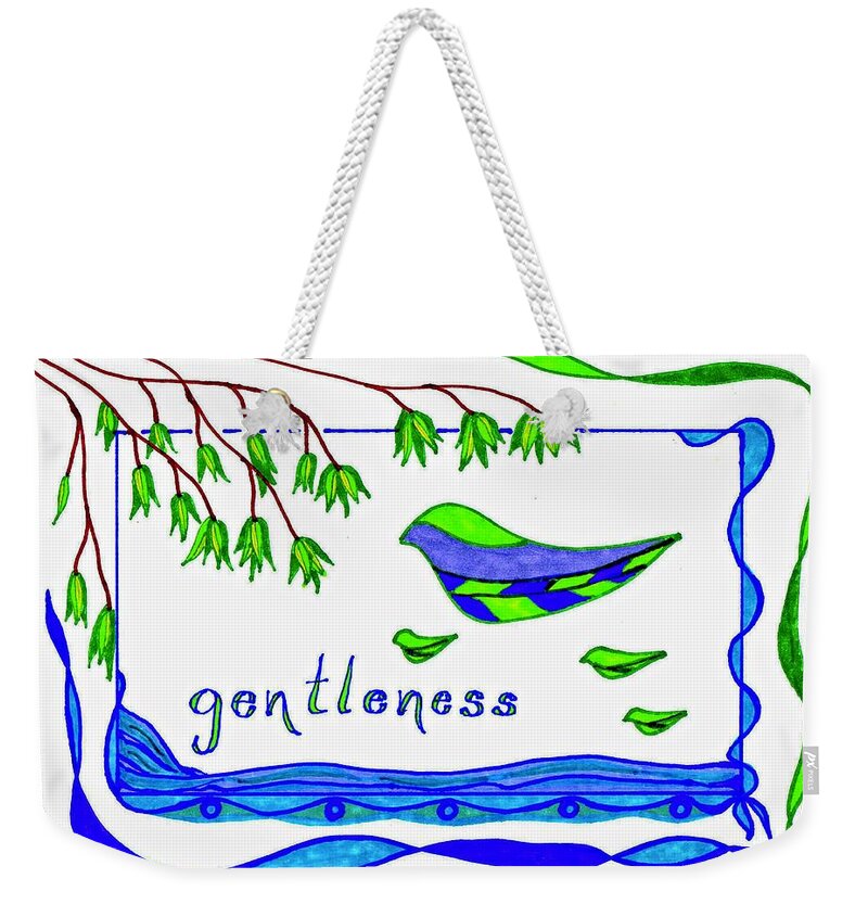 Blue Weekender Tote Bag featuring the drawing Gentleness by Karen Nice-Webb