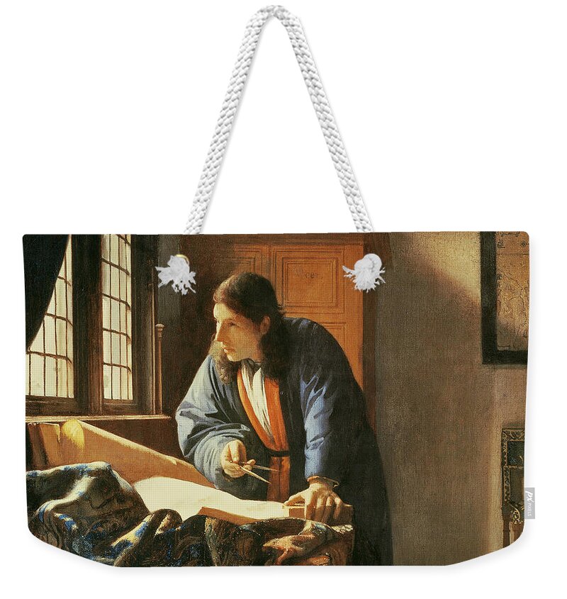 Vermeer Weekender Tote Bag featuring the painting Geographer By Vermeer by Vermeer