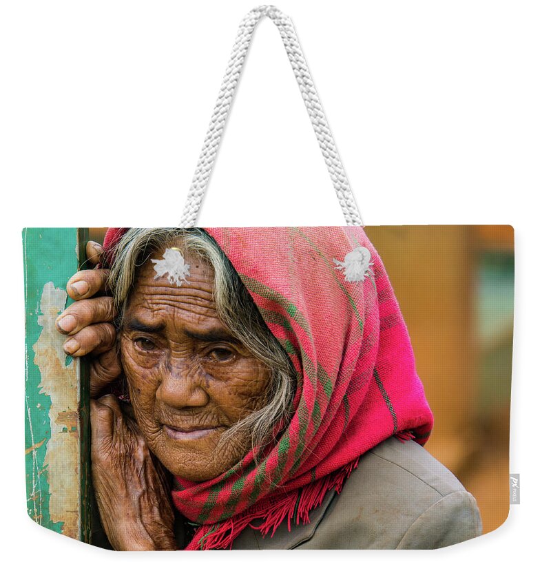 Woman Weekender Tote Bag featuring the photograph geography of a life of a Hill Tribe woman in Vietnam by Ann Moore