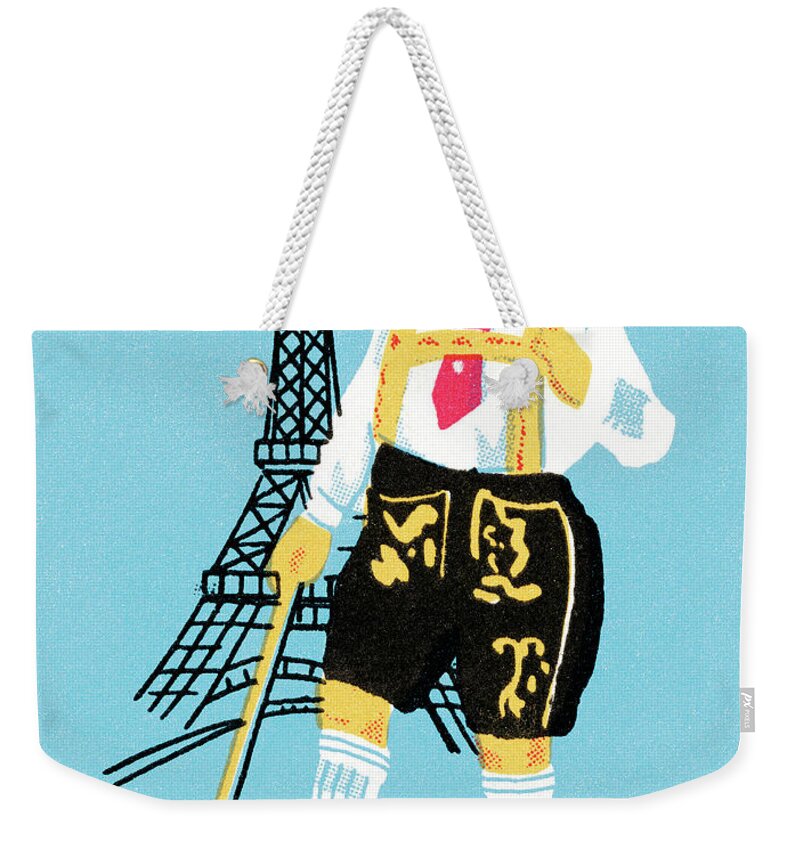 Adult Weekender Tote Bag featuring the drawing German man in front of Eiffel Tower by CSA Images
