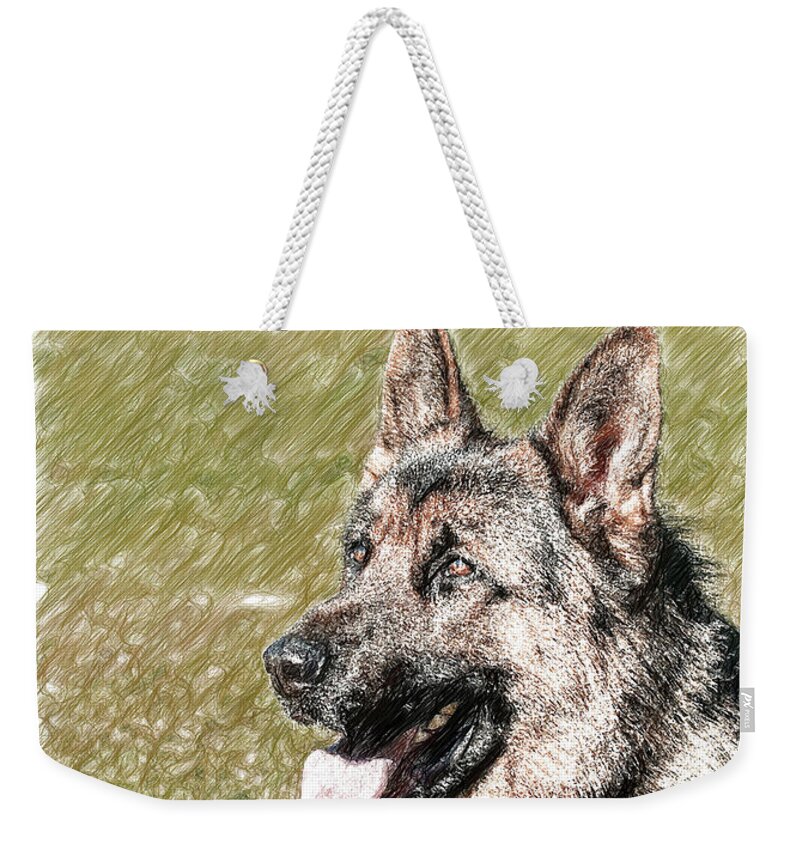 Portrait Weekender Tote Bag featuring the drawing German Shepherd Dog - DWP1350428 by Dean Wittle